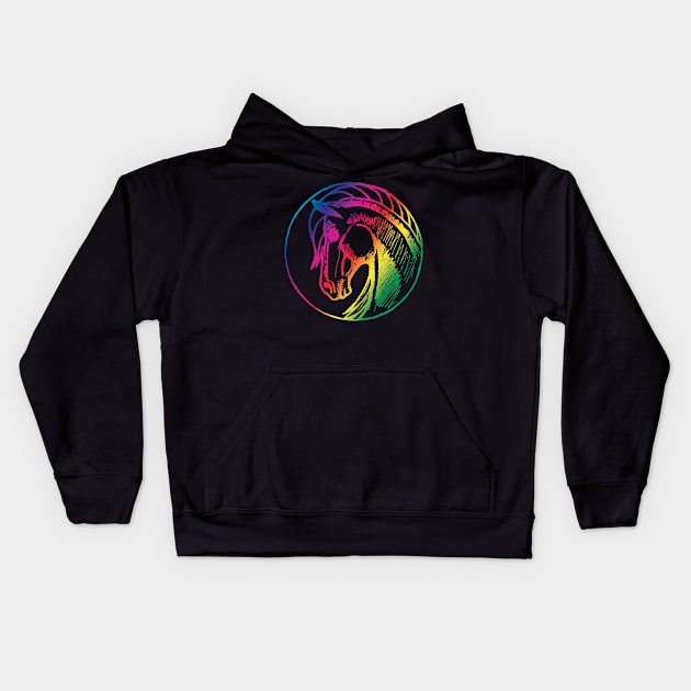 Round horse Rainbow Kids Hoodie by Shyflyer